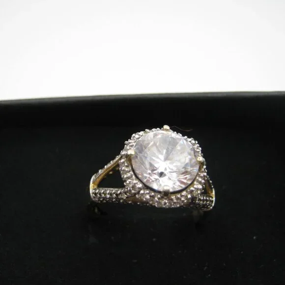 CZ Diamond Large Ring - Gold Band. Size 9 - Picture 5 of 5
